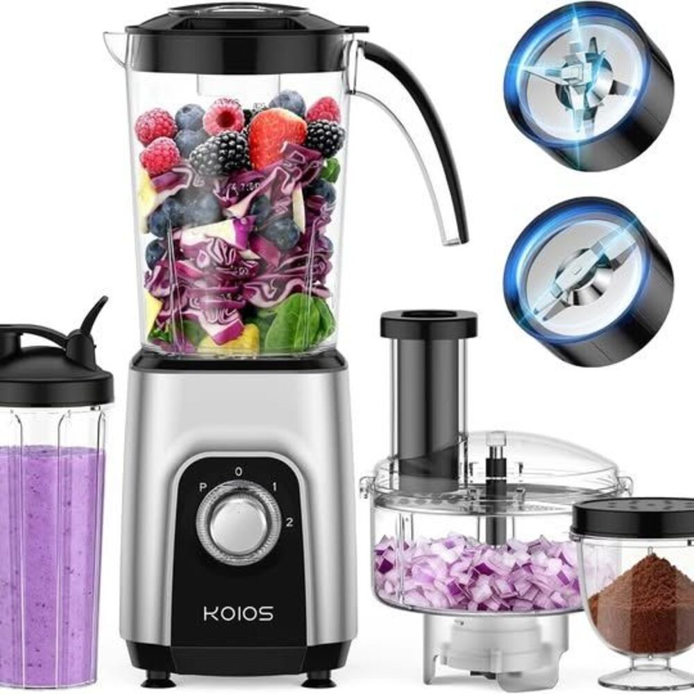 Blender/Food Processor Combo Max 1000W, 4 in 1 34oz Pitcher, 22oz Blending Cu...